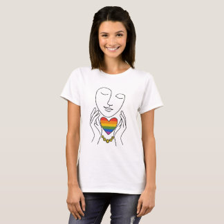 T-shirt L'art minimaliste en ligne Cœur arc-en-ciel de la