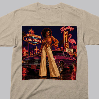 T-shirt Las Vegas Années 70 Femme Noire Rétro Vintage