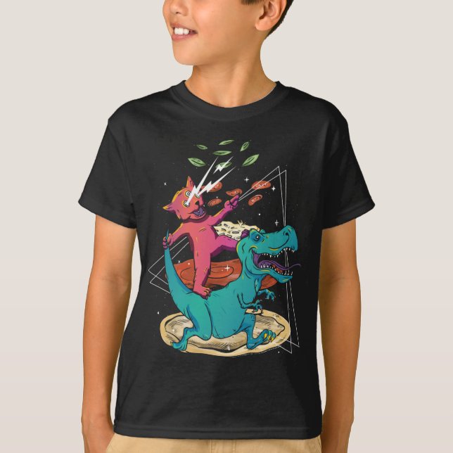 T-shirt Laser Chat Dinosaur Pizza Tacos Rainbow Feli (Devant)