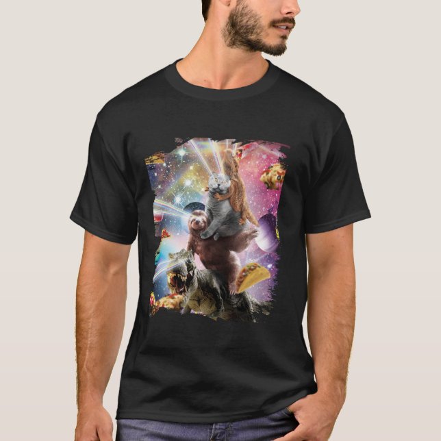 T-shirt Laser Eyes Space Beared Dragon Cat Sloth Dinosaur (Devant)