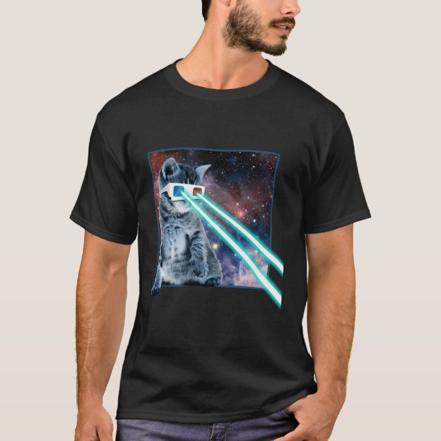 T-shirt Laser Eyes Space Cat Kitty 3D Glaces (Devant)