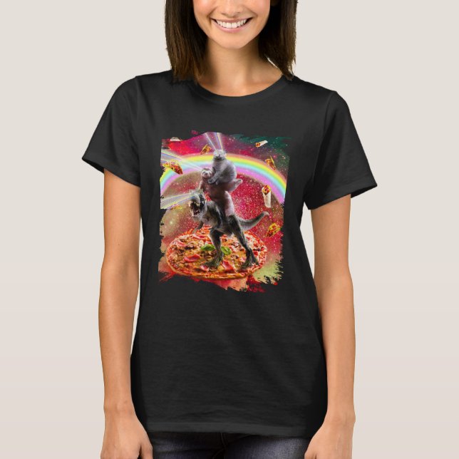 T-shirt Laser Eyes Space Cat On Sloth Dinosaur  Rainbow (Devant)