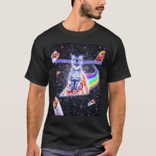 T-shirt Laser Eyes Space Cat Riding Rainbow Pizza