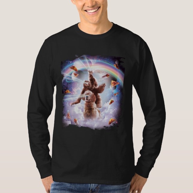 T-shirt Laser Eyes Space Cat Riding Sloth, Dog Rainbow (Devant)