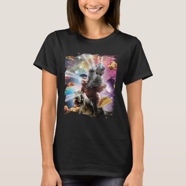 T-shirt Laser Eyes Space Guinea Pig Cat Sloth Dinosaur (Devant)