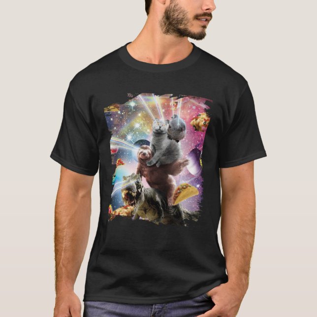 T-shirt Laser Eyes Space Guinea Pig Cat Sloth Dinosaur (Devant)