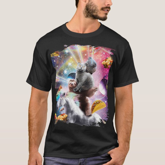 T-shirt Laser Eyes Space Guinea Pig Cat Sloth Unicorne (Devant)