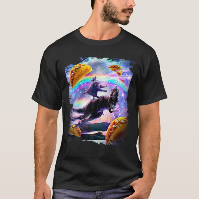 T-shirt Laser Space Cat sur Rainbow Dinosaur Unicorn Taco  (Devant)