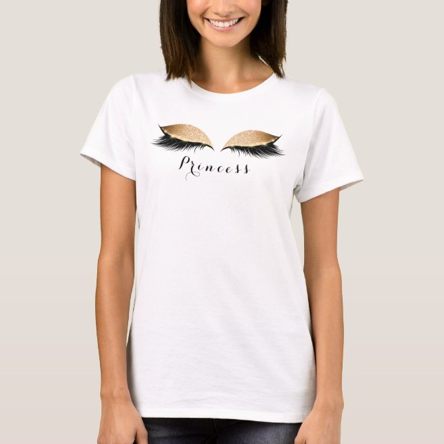 T-shirt Lashes de maquillage Gold Black Princesse Nom Pers (Devant)