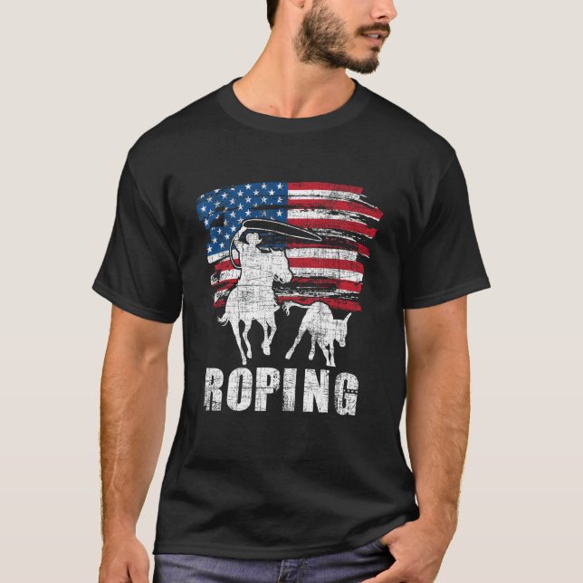 T-shirt Lasso par équipe - Roper USA Header Heele Drapeau  (Devant)