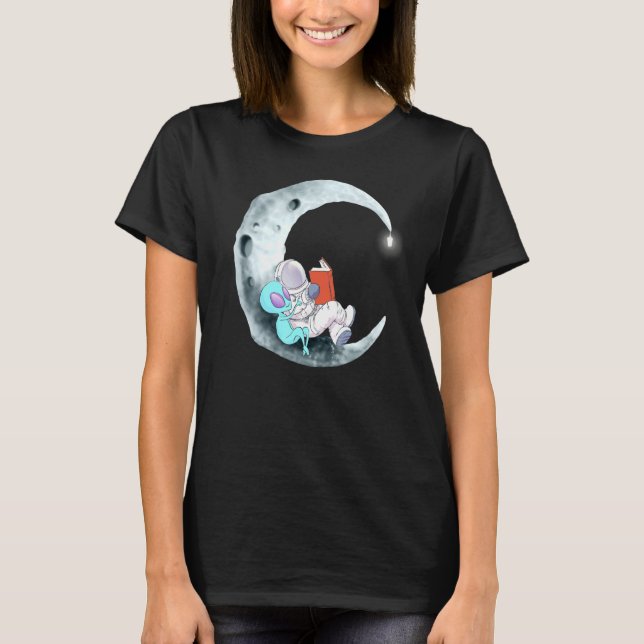T-shirt L'Astronaut Alien Lit Des Livres Dans L'Espace (Devant)