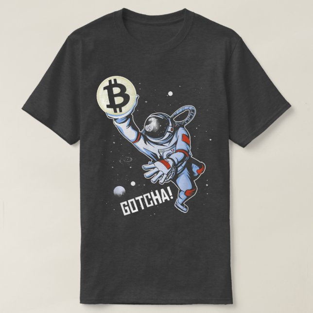 T-shirt L'Astronaut Bitcoin En Crypto Universe Joue Le Bas (Design devant)