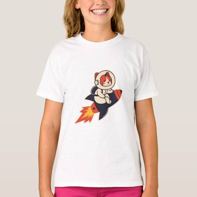 T-shirt L'Astronaut Chat Riding Rocket - L'Aventure Cosmiq (Devant)