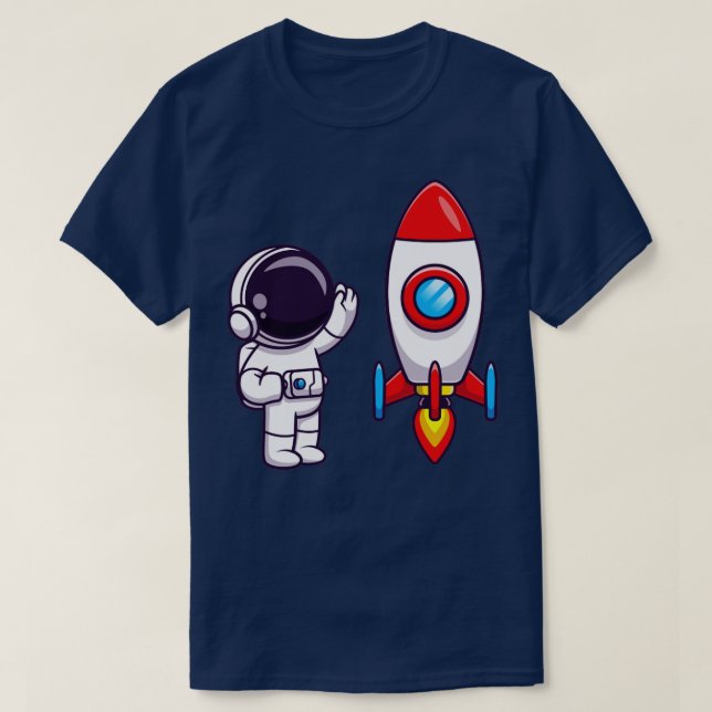 T-shirt L'astronaute agite la main au dessin animé de la f (Design devant)