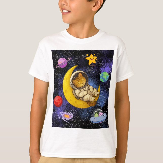 T-shirt L'astronaute Chat dort sur la Lune (Devant)