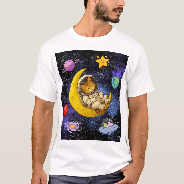 T-shirt L'astronaute Chat dort sur la Lune (Devant)