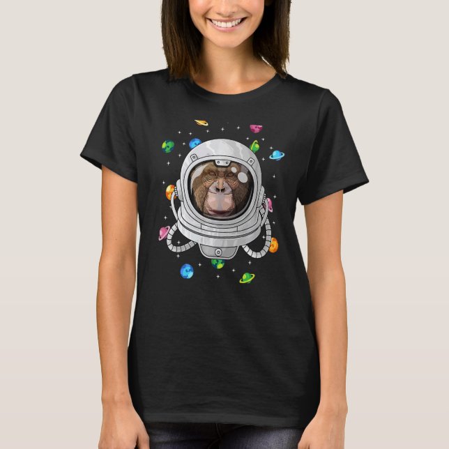 T-shirt L'Astronaute Chimpanzé Singe Profond Dans L'Espace (Devant)