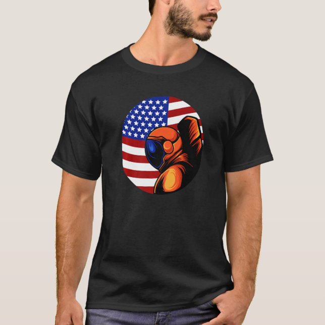 T-shirt L'astronaute Cosmonaut USA US American Flag Space  (Devant)