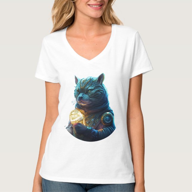 T-shirt L'astronaute de chats Blue Space tient le module l (Devant)