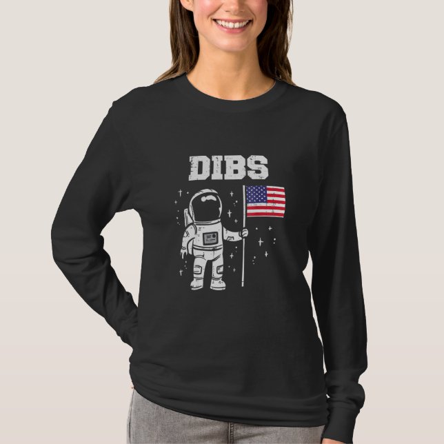 T-shirt L'Astronaute De Dibs Moon Us Drapeau Américain 4 J (Devant)