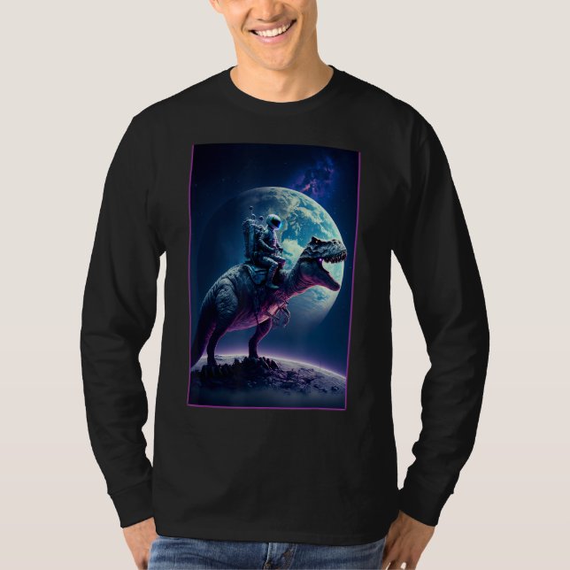 T-shirt L'astronaute Dirige T-Rex Dinosaur Sur La Lune - S (Devant)