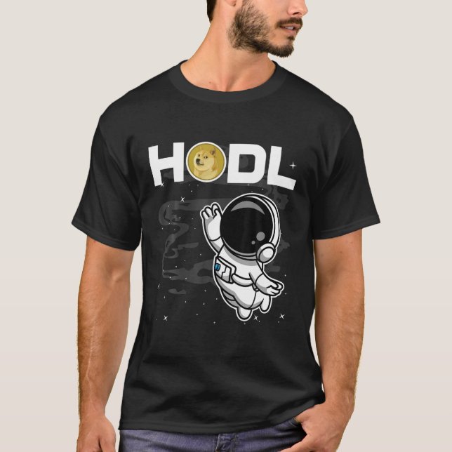 T-shirt L'Astronaute HODL Dogecoin DOGE Pièce À La Cristal (Devant)