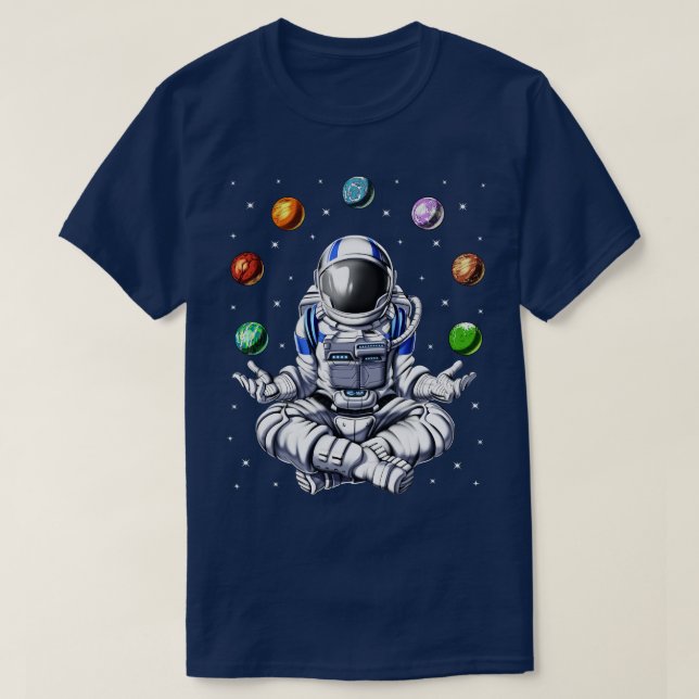 T-shirt L'astronaute Jongle avec des planètes spatiales (Design devant)