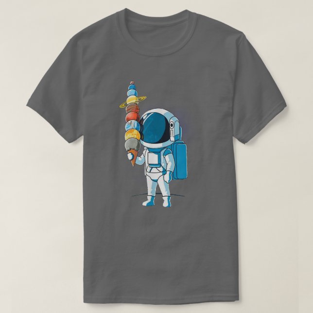 T-shirt L'astronaute par crème glacée dans l'espace Holdin (Design devant)
