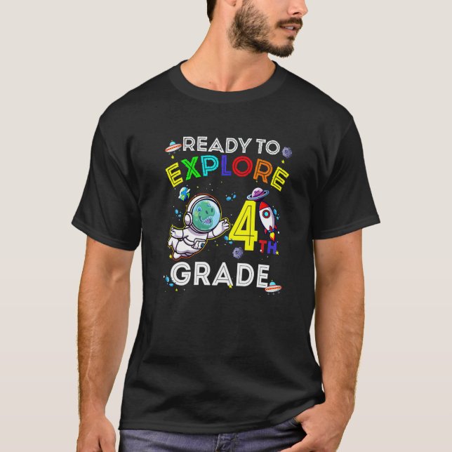T-shirt L'astronaute Space Dino Dinosaur Prêt À Explorer L (Devant)