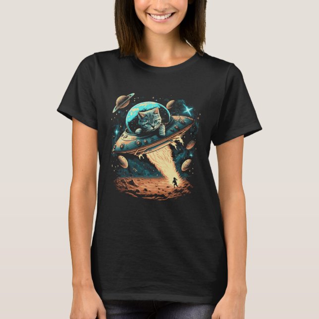 T-shirt L'astronaute spatial Chat Volant Sur Aliens Galaxy (Devant)