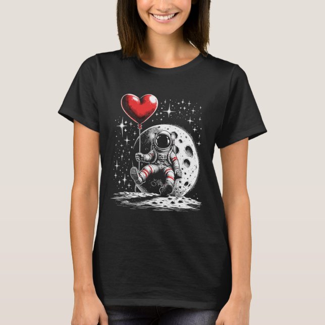 T-shirt L'astronaute spatiale Heart Lloon Saint Valentin (Devant)
