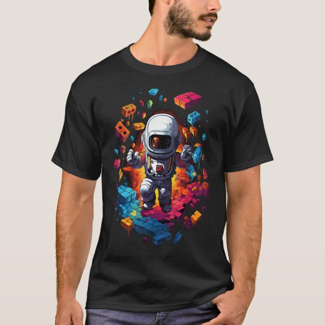 T-shirt L'astronaute spatiale Maître Builder drôle Bloc de (Devant)