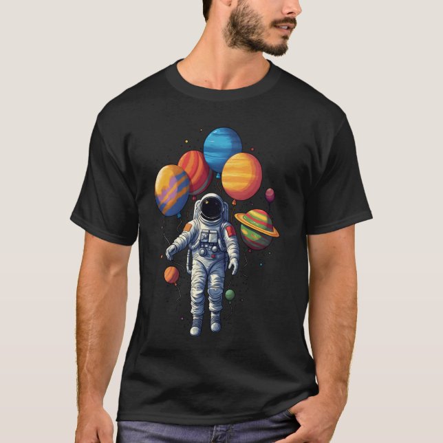 T-shirt L'astronaute tient des ballons planètes pour STEM  (Devant)