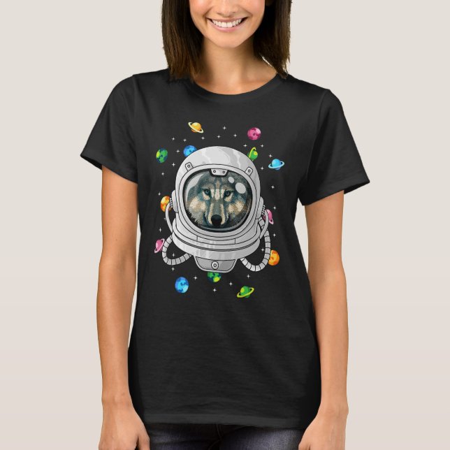 T-shirt L'astronaute Wolf Animal Profond Dans Les Univers  (Devant)