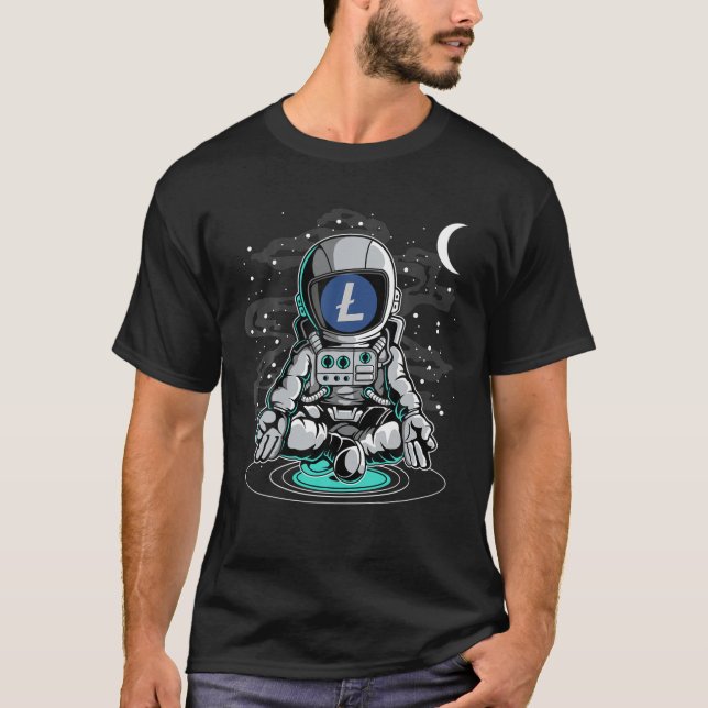 T-shirt L'astronaute Yoga Litecoin LTC Pièce À La Crypte L (Devant)