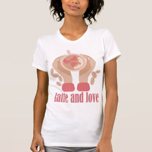 T-shirt Latte et coupe d'amour, mains et café citation T-s
