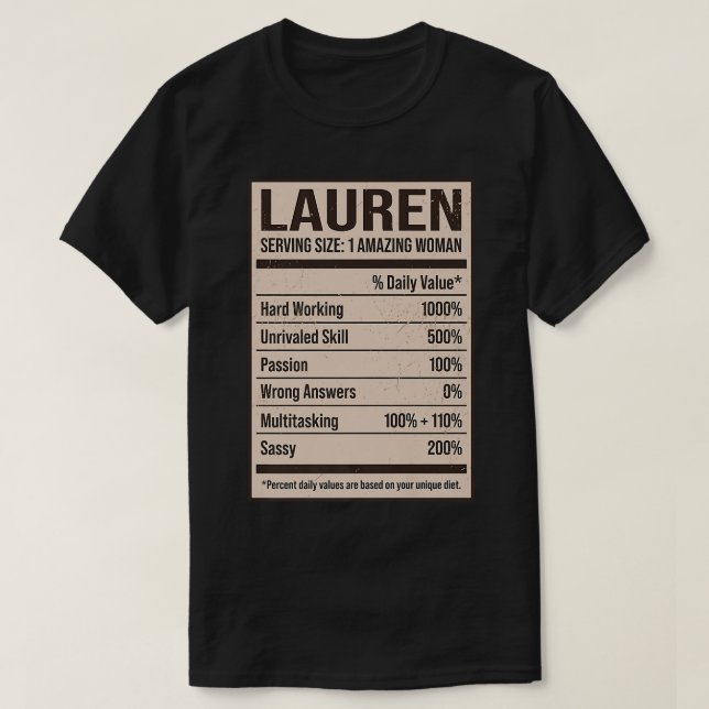 T-shirt Lauren Nom de la valeur nutritive Surnom Alias Tit (Design devant)