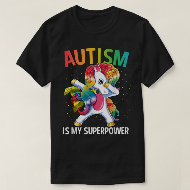 T-shirt L'autisme est ma superpuissance Dabbing Unicorne (Design devant)