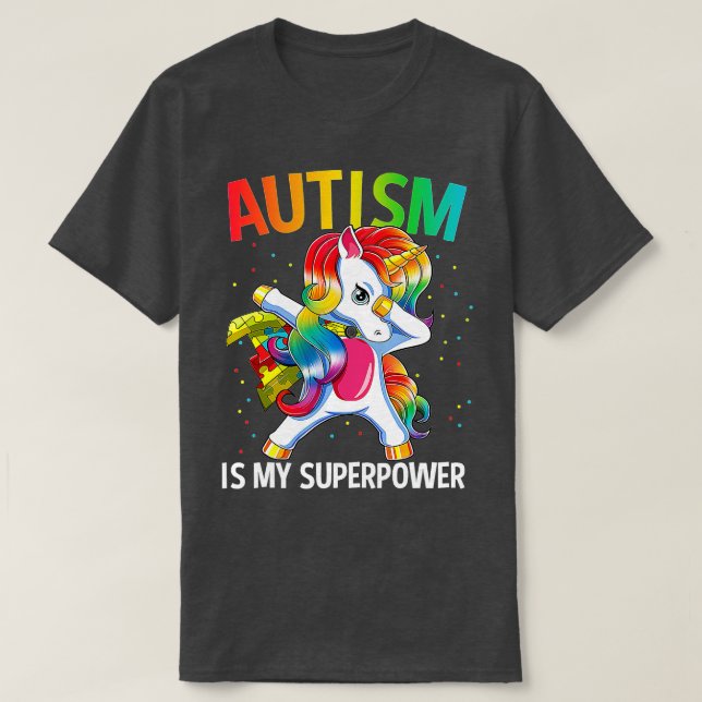 T-shirt L'autisme est ma superpuissance Dabbing Unicorne (Design devant)