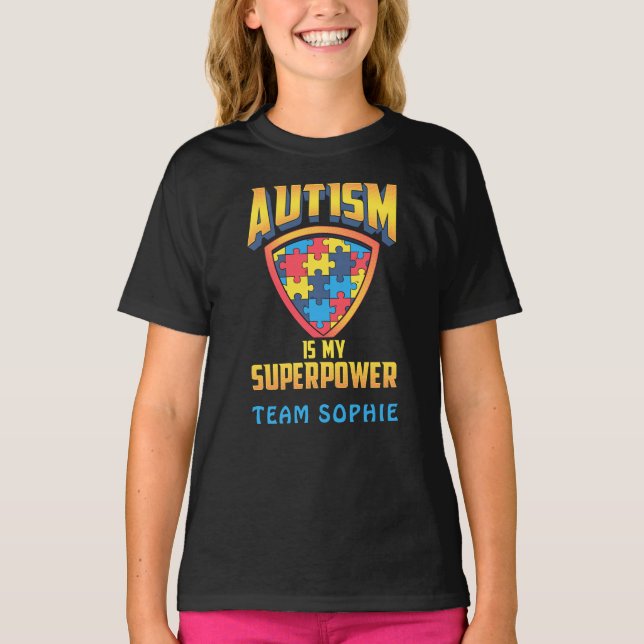 T-shirt L'Autisme Personnalisé Est Mon Puzzle Superpuissan (Devant)