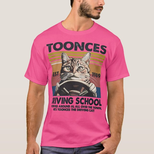 T-shirt L'auto-école Toonces Ét. 1989 - Le Chat Conducteur (Devant)