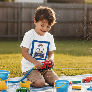 T-shirt Lavage de voiture bleue de dessin animé Détails de