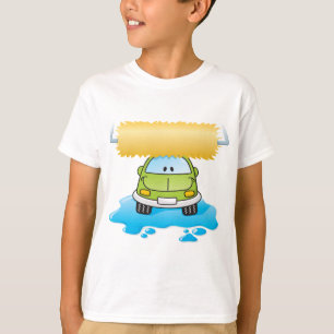 T-shirt Lavage de voiture de dessin animé vert voiture heu
