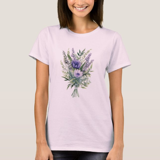 T-shirt Lavande Purple Fleur Vert Floral Bouquet (Devant)