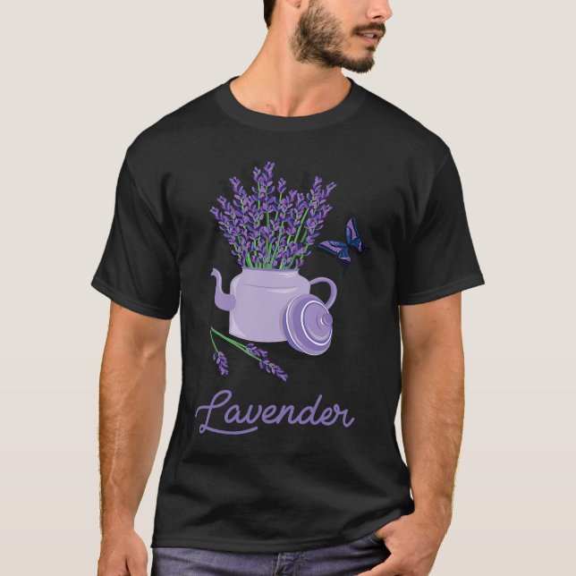 T-shirt Lavender Pot Vase Butterfly  Beautiful Flower (Devant)