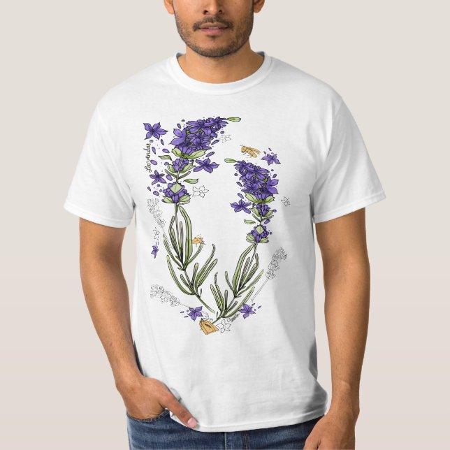 T-shirt Lavender Purple Flowers Herb Field Botanical Stems (Devant)