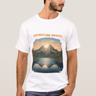 T-shirt L'aventure attend le reflet du lac au coucher du s