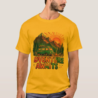 T-shirt L'aventure Attend Maglietta Campeggio Montagne Fou