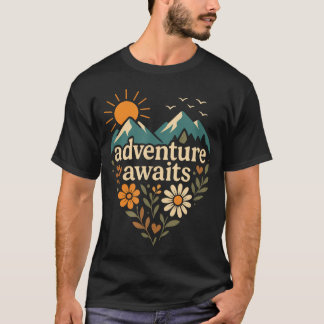 T-shirt L'aventure Attend - Randonnée en Montagne Camping