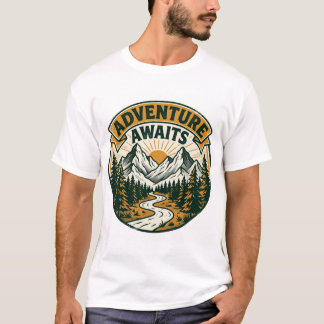 T-shirt L'aventure Attend Vintage Montagne Extérieur